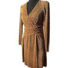 ASOS CUTE PLISSE MINI DRESS WITH WRAPPED WAIST IN POLKA DOT-BROWN SZ 2 Nuetral