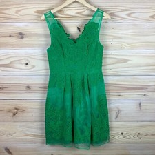 Baraschi Dress Women 4 Green Silk Organza Embroidered Sheer Overlay