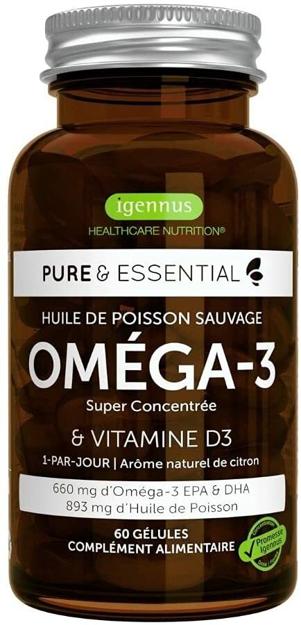 Omega 3 epa dha huile poisson sauvage 60 capsules vitamine d3 complément immunité