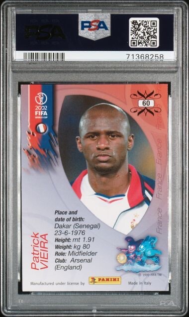 2002 Panini FIFA World Cup Opening Series 60 Patrick Vieira PSA 8