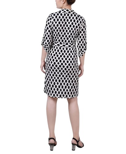 NY Collection NWT Womens Size XL Black Circles & Diamonds Print Shirt Dress - Picture 3 of 10