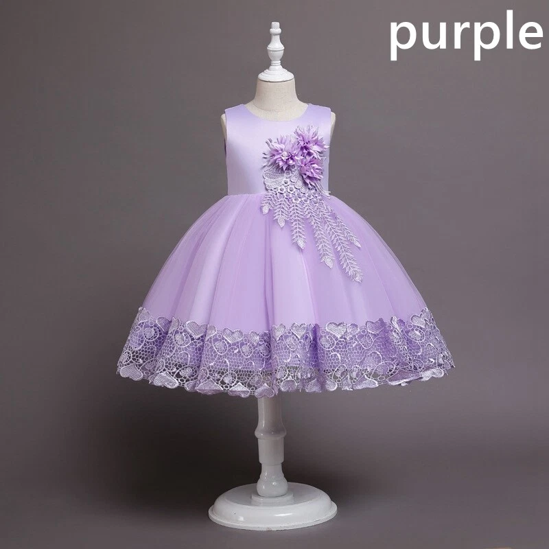 Children Girl Formal Dress Tank Sleeveless Beaded Flower Lace Party Wedding - Image 4 of 4