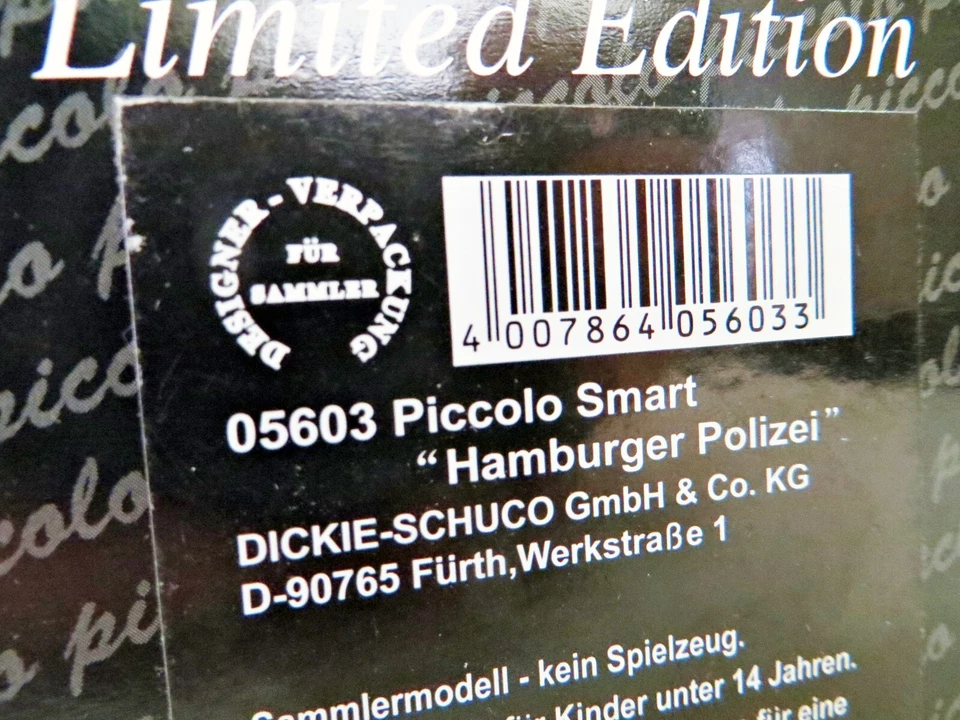 SCHUCO PICCOLO 05603 1:90 'SMART HAMBURGER POLIZEI/POLICE CAR' MIB/BOXED - Image 4 of 4