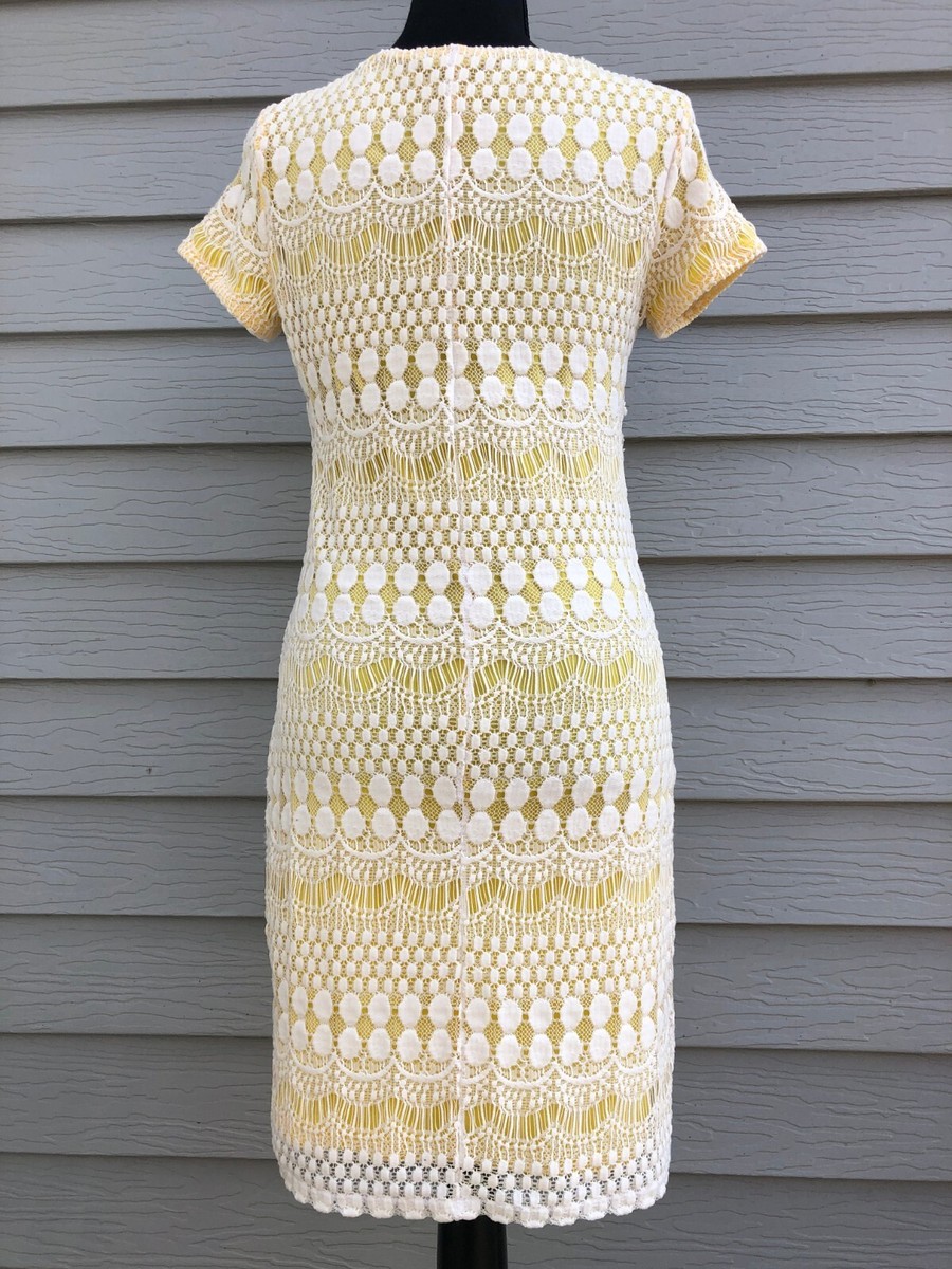 Tiana B. Women's Yellow With White Lace Dress Short Sleeve Size Small