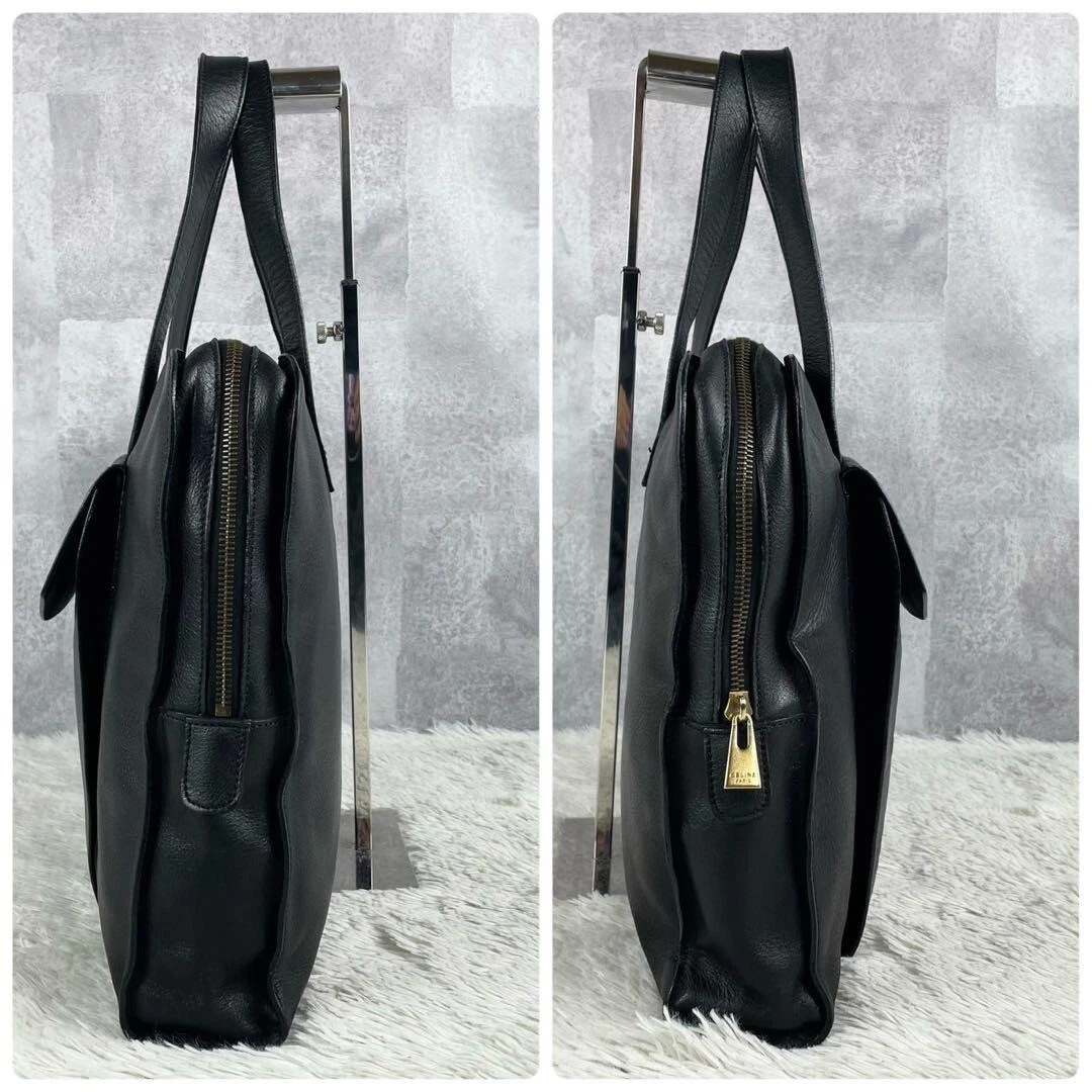 CELINE Borsa a mano Tote Bag Cerchio Logo Pelle Nero Vintage USATA Autore #S2098