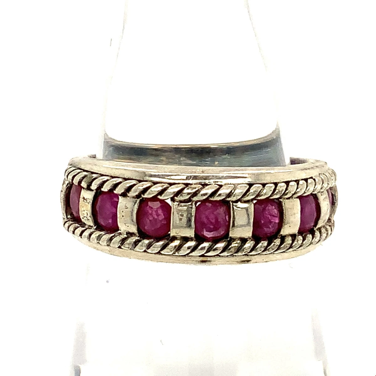 Vintage Sterling Signed 925 CNA Thailand Ruby Gemstone Channel Ring Band 6 1 4