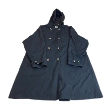 L.L.Bean Trench Coat Womens L Blue Vented Long Sleeve Outdoor Button Front