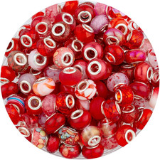 Red Mix Large Hole Beads, 100Pcs 15Mm round Resin, Plastic, Acrylic Loose Beads