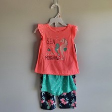NWT Carter's 2T Toddler Girls 3 Piece Pajamas Set Short Pants Beach Seahorses