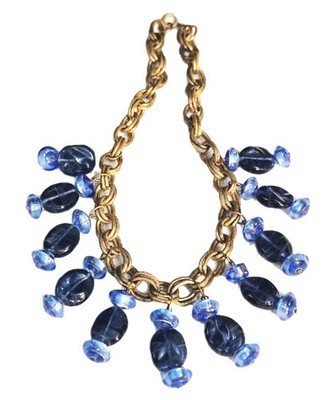 Early Miriam Haskell Book Piece Rare Blue Glass & Gold Necklace