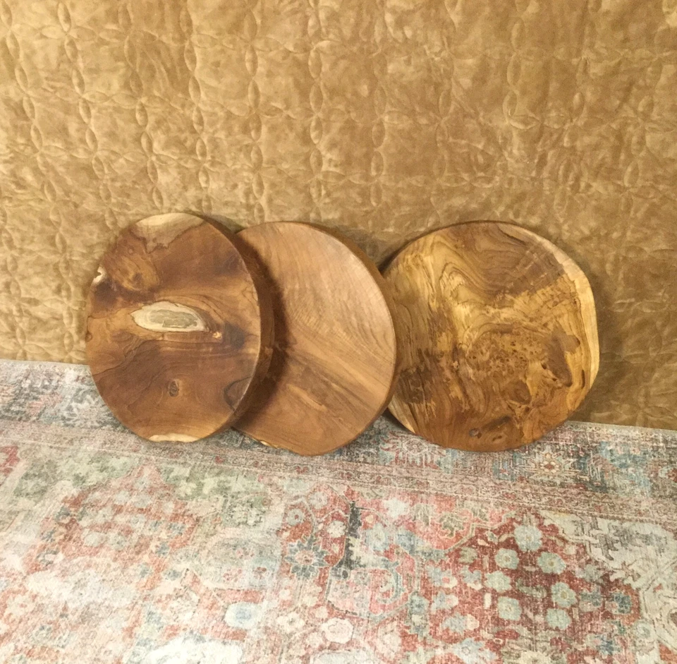 Rustic Natural Round Teak Wood Slab Table Top DIY for Side End Table Home Decor - Image 2 of 4