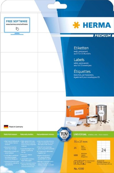 Herma Etiketten Premium A4 Weiß 70X37 Mm Matt 600 StüCk-image