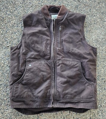 Cabelas Roughneck Vest Mens L Brown Canvas Quilted Lined Hunting Insulated