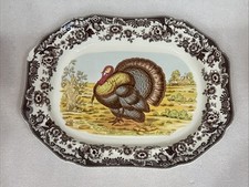 Spode Woodland 19" Octagonal Turkey Platter Thanksgiving Serving Platter Chipped