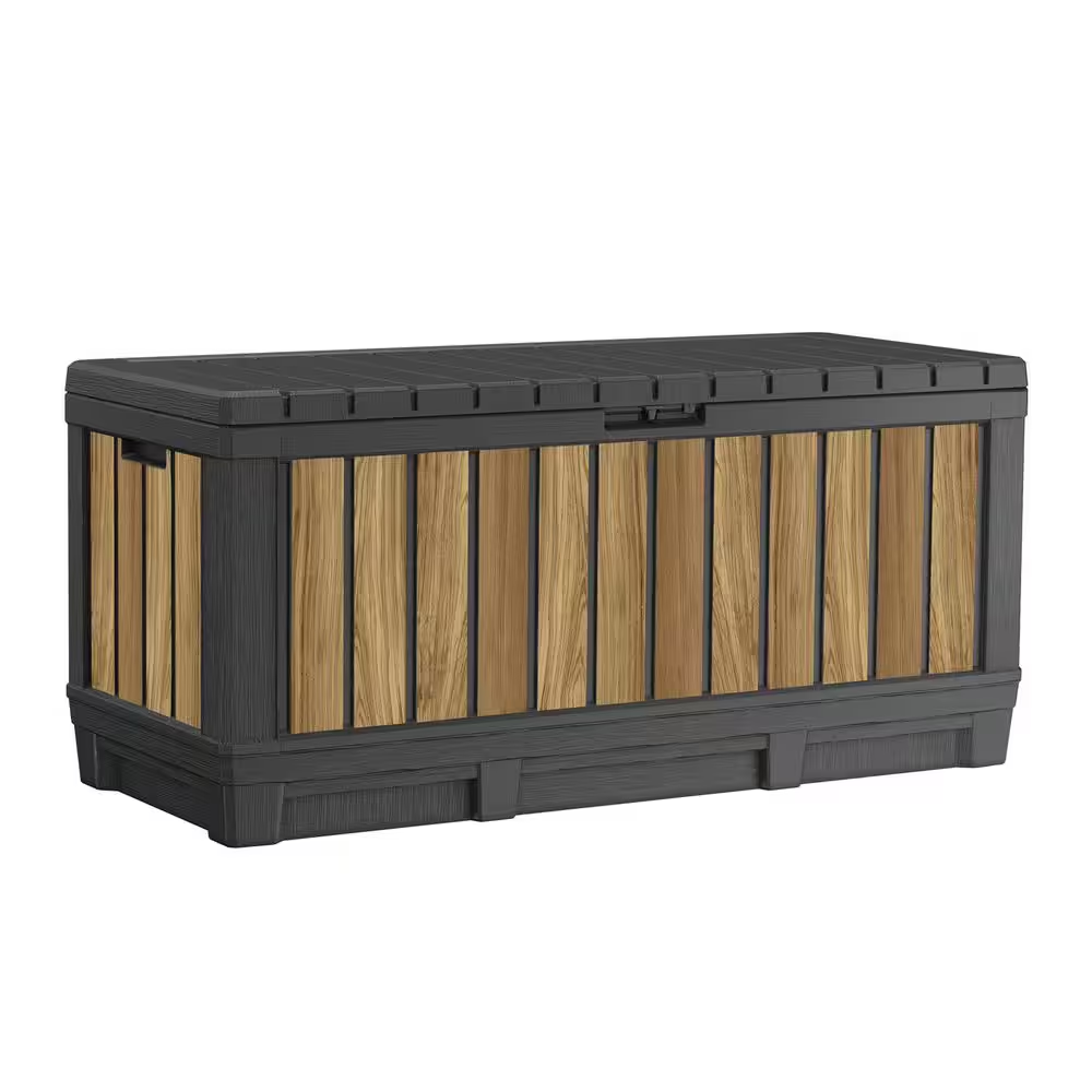 Oakridge 90 Gal. Weather Resisitant Plastic Resin Deck Box in Oak