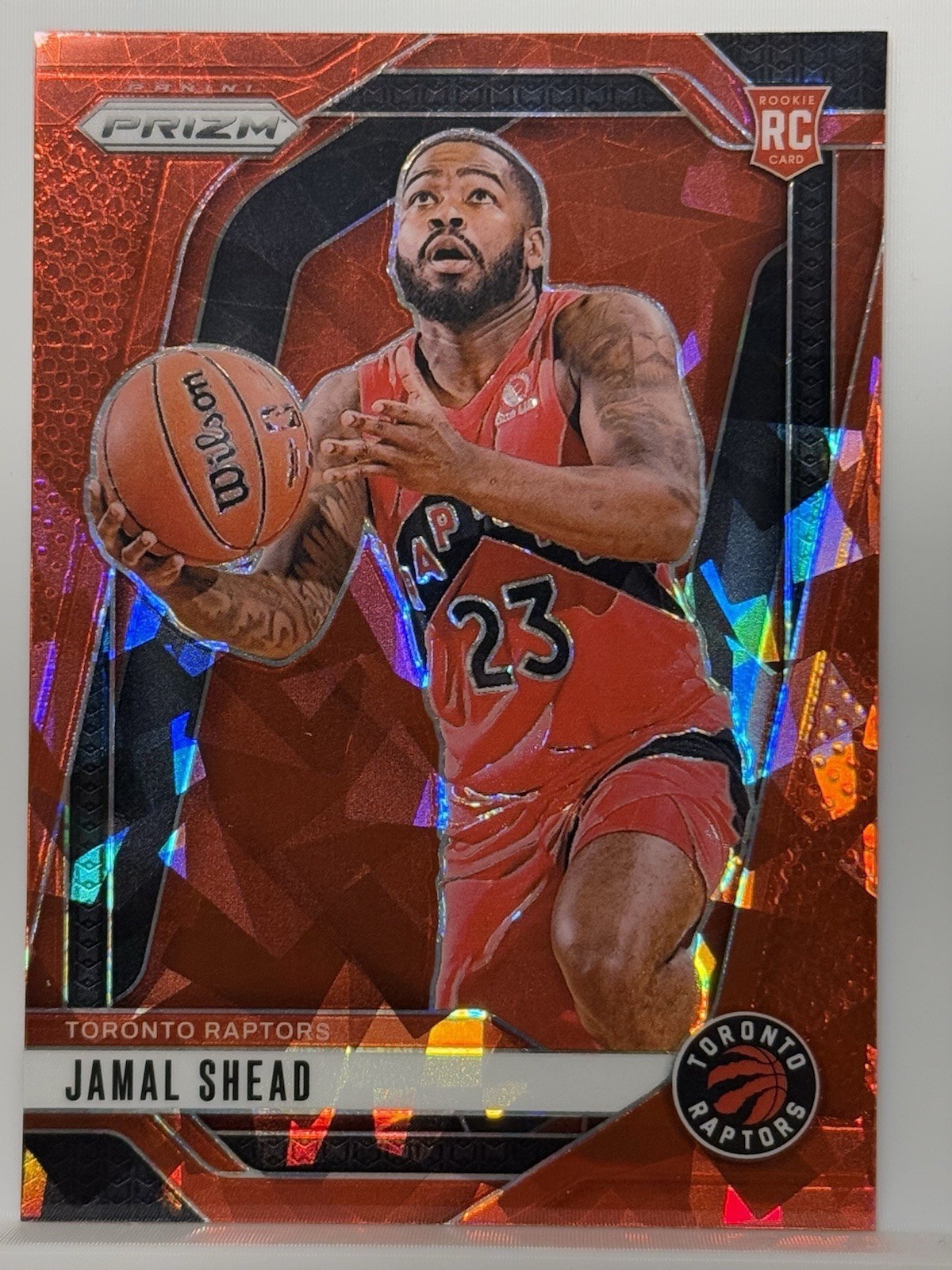 2024-25 Panini Prizm Jamal Shead Red Cracked Ice Prizm Rookie #241 Raptors RC