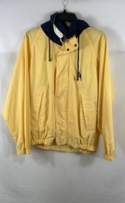 Nautica Men's Vintage 90s Yellow Navy Hooded Windbreaker Jacket Size M