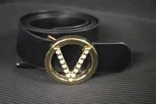 Valentino Giusy Logo Crystal Embellished Black Leather Belt Size L (MIF001115)