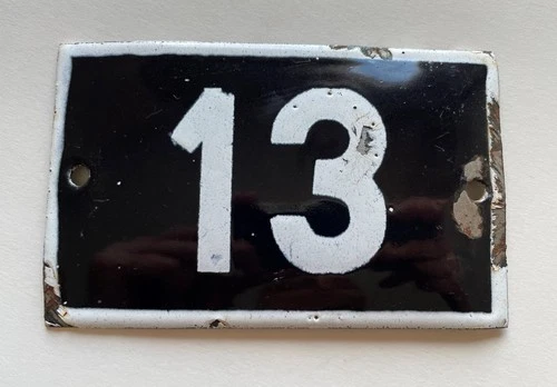 Vintage Enamel Porcelain House Number 13 Door Sign Dark Blue (almost Black)