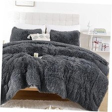 Fluffy Comforter Set, Faux Fur Comforter Set Size, Luxury Queen Dark Grey