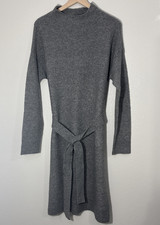 A New Day Women's Large Gray Solid Knit Mock Neck Midi Sweater Dress with Belt