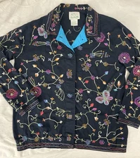 The Quaker Factory Beaded Embroidered Floral Butterfly Whimsy Jacket Medium