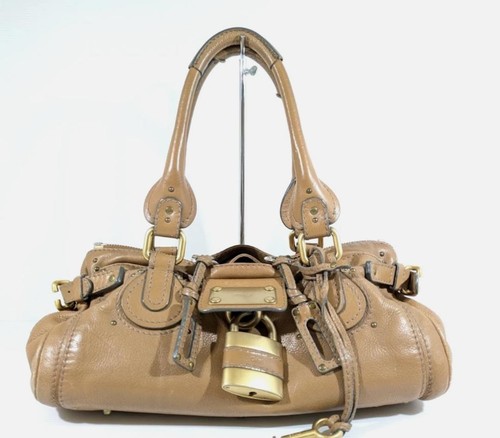 Chloe Paddington Leather Handbag Shoulder Bag Beige w/Key Padlock Medium - Picture 1 of 12