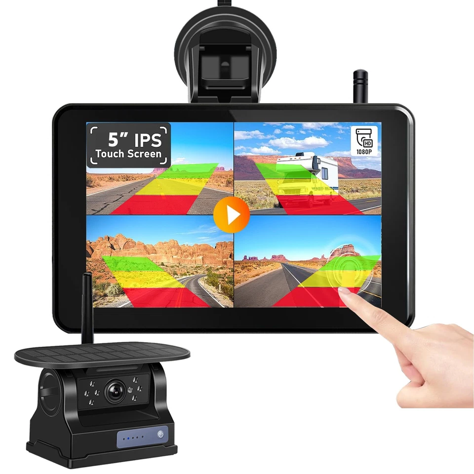 Magnetic Solar Wireless Backup Camera 1080P DVR 5" Monitor Reverse for Truck RV - image 2 of 4
