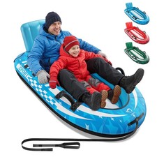 2-Person Inflatable Snow Sled with Premium Canvas Cover,Sled with Backrest, Blue