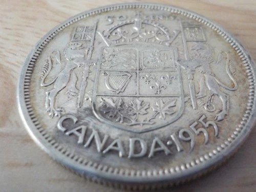 Canadian   1955    Silver   50  Cents   Half   Dollar   Coin