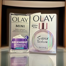Olay Super Serum 5 in 1 Benefit Serum-1 oz Olay Mini Retinol Night Cream 0.5oz