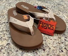 FLOJOS Womens Sz 8 Emma Hibiscus Smooth Padded Strap flip-flops in ivory/tan NWT