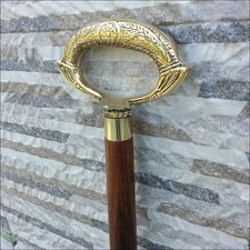 Antique Style Victorian Brass Handle Cane Wooden, Walking Stick Vintage Gift Men