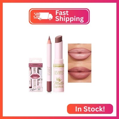 USHAS 2 in 1 Waterproof Lipstick and Lip Liner Set - Long Lasting Matte Lipstick