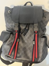 GUCCI GG Supreme Monogram Calfskin Double Buckle Backpack Black 495563 493075