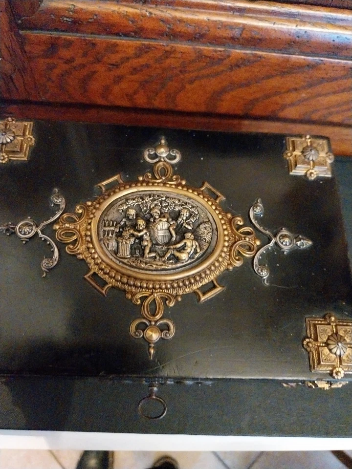 Ancien Coffre Boite Napoleon III 19ème Bronze Bois Noirci 19ème - Photo 2/4