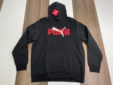 NEW Puma Mens Size L Black Hoodie Sweatshirt Spell Out Logo Cat Pullover NWT