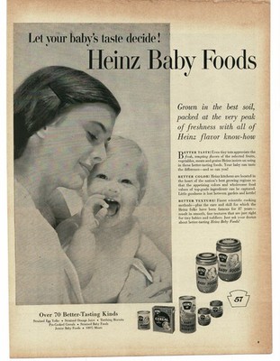 1956 Heinz Baby Food mother & cute baby Vintage Print Ad