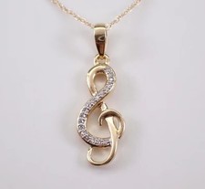 Music Note Shape Pendant 1 Ct Round Cut Real Moissanite 14K Yellow Gold Plated