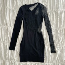 VERSUS VERSACE XS Black Lace Sheer Cutout Stretch Bodycon Long Sleeve Mini Dress