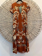 NWT Farm Rio Anthropologie Orange Arabesque Paradise Viscose Maxi Dress, XS $230