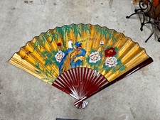 LARGE ASIAN CHINESE FAN WALL DECOR Approx 56 WIDE Blue Birds