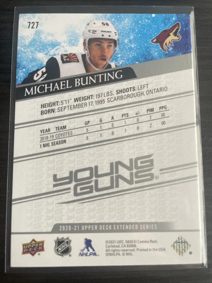 2020-21 Upper Deck Extended Series Michael Bunting Young Guns RC #727 - Image 2 of 2