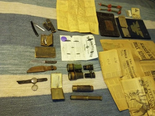 WW  1 Family's Military Gear, Trench Wristwatch, Knife, Silver Cig Case ... More
