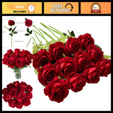 12 Pcs Real Touch Red Silk Rose Flowers with Long Stem for Home Wedding Party De