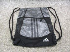 adidas Sackpack Gym Drawstring Bag Gray Black 3-Stripes Mesh Pockets Zip Pocket