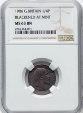 1900-Great Britain 1/4 Penny-NGC MS 63 BN 1/4 - Blackened At Mint - Farthing