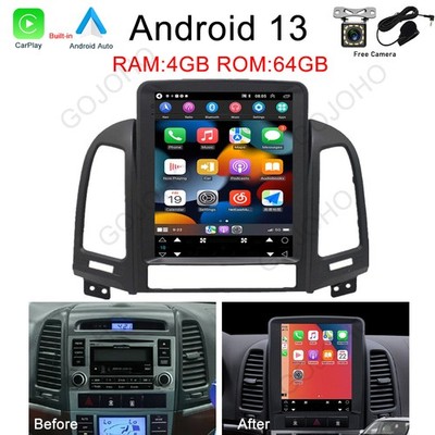 64GB For Hyundai Santa Fe 2006-2012 Android 13 Car GPS Navi Radio Stereo CarPlay