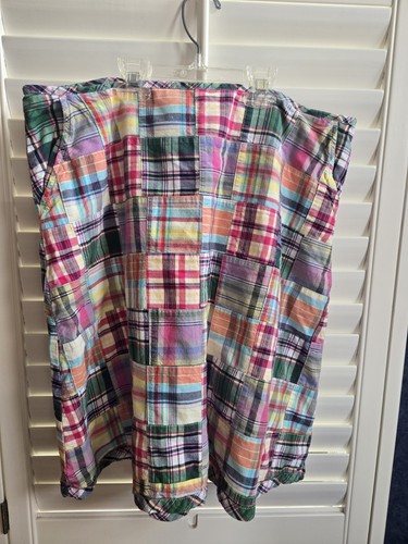 L. L Bean Madras plaid Cotton Patchwork  A-Line  Size 16 Reg - Picture 1 of 3