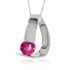 14K. SOLID GOLD MODERN NECKLACE WITH NATURAL PINK TOPAZ (White Gold)